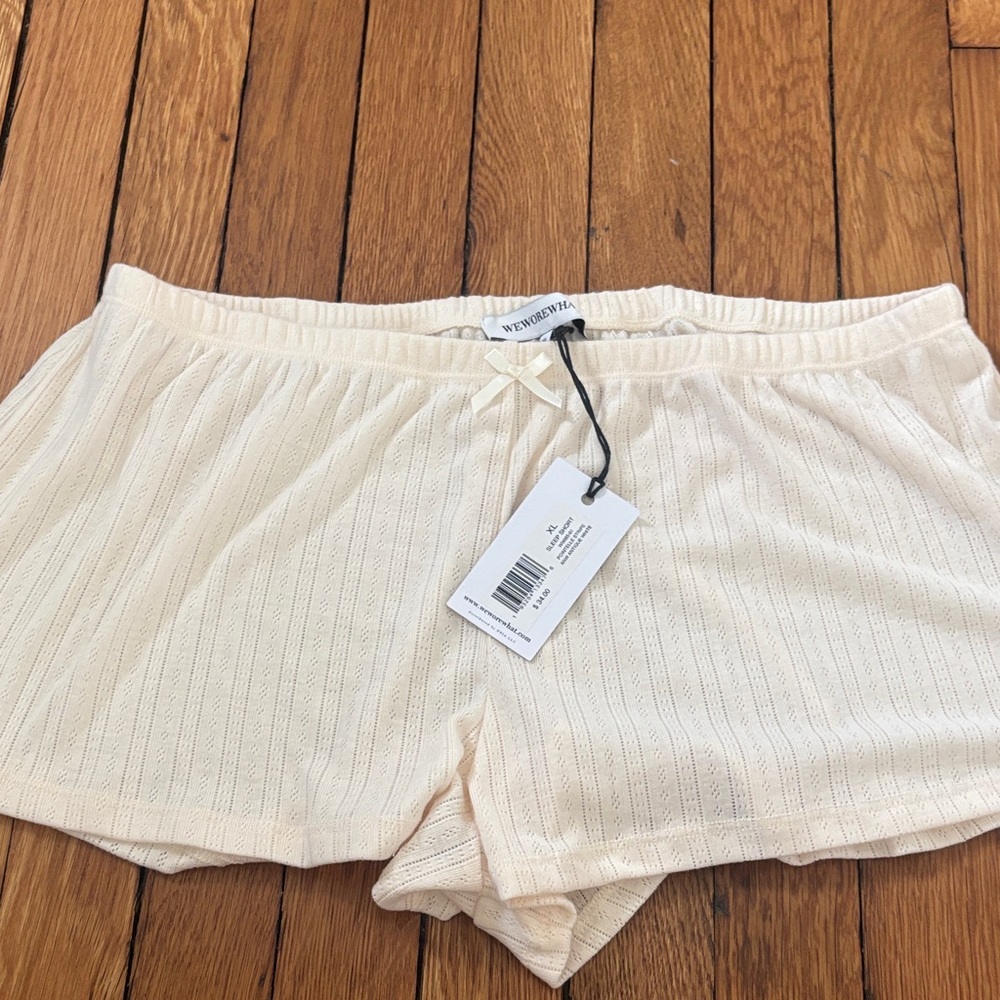 WeWoreWhat Cream Ribbed Knit Sleep Shorts